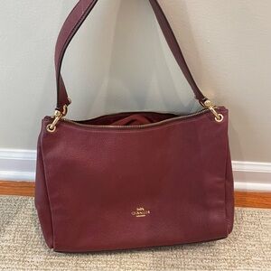 Coach Mia shoulder bag Dark Berry pebbled Leather with Gold hardware